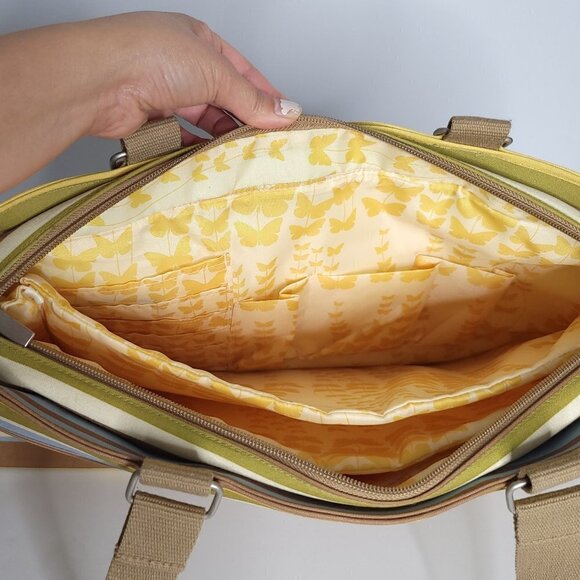 Large Laptop Bag Triple Compartment Multicoloured Neutral Stripes - Picture 7 of 16